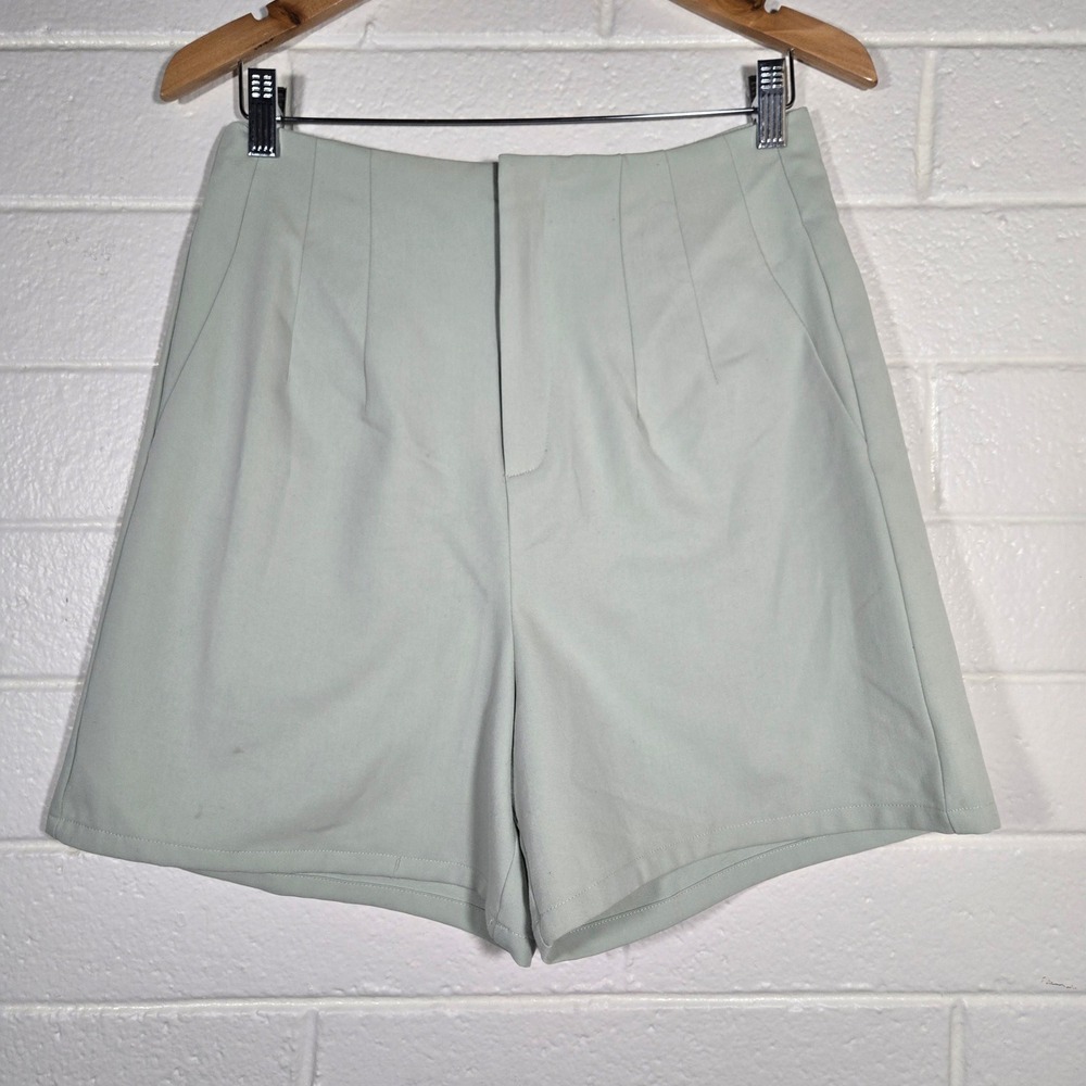 SHE + SKY Sage‎ Green High Waisted Pleated Trouser Shorts Medium Mint Spring